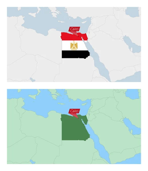 国の首都のピンでエジプト地図 近隣諸国との2種類のエジプト地図 — ストックベクタ