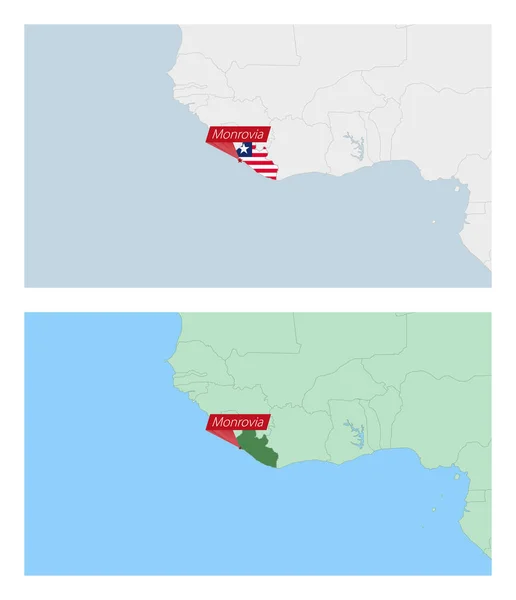 Carte Libéria Avec Épingle Capitale Pays Deux Types Carte Libéria — Image vectorielle
