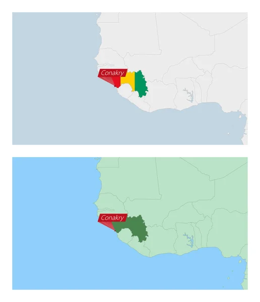 Guinea Karta Med Stift Landets Huvudstad Två Typer Guinea Karta — Stock vektor