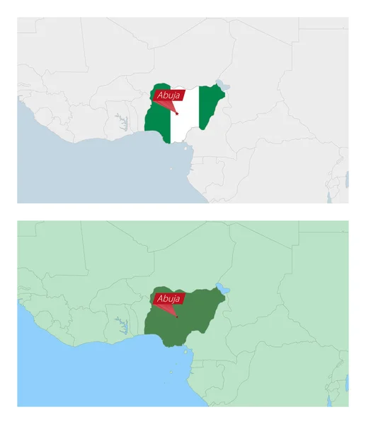 Nigeria Karta Med Stift Landets Huvudstad Två Typer Nigeria Karta — Stock vektor