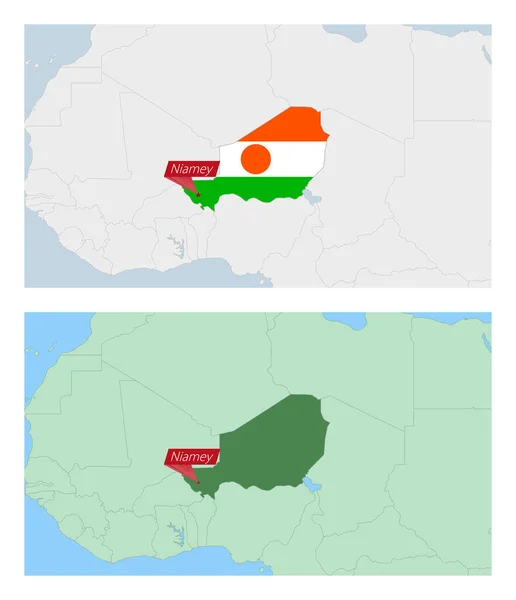 Карта Нігеру Капіталом Країни Два Види Карти Нігеру Сусідніми Країнами — стоковий вектор