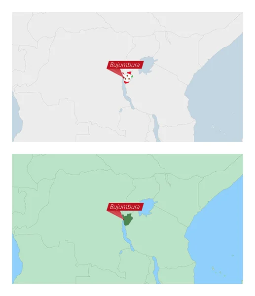 Burundi Mapa Con Pin Capital Del País Dos Tipos Mapa — Archivo Imágenes Vectoriales