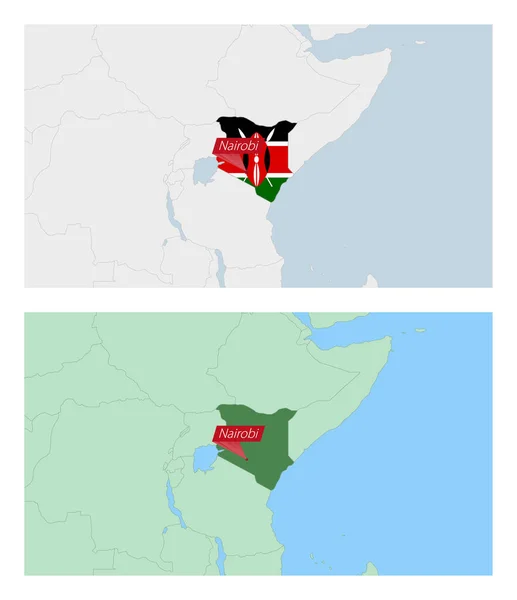 Kenya Karta Med Stift Landets Huvudstad Två Typer Kenya Karta — Stock vektor