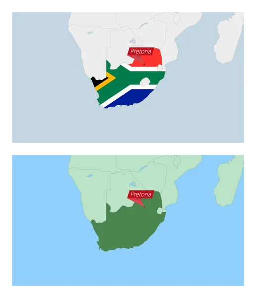 Mapa Sudáfrica Con Pin Capital Del País Dos Tipos Mapa — Archivo Imágenes Vectoriales
