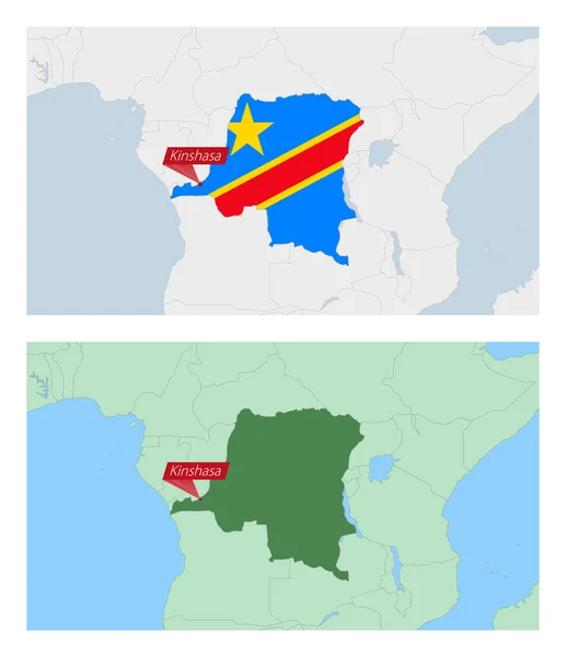 Carte Congo Avec Broche Capitale Pays Deux Types Carte Congo — Image vectorielle