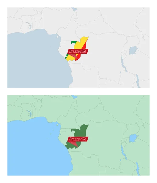 Карта Конго Піком Столиці Країни Два Види Карти Конго Сусідніми — стоковий вектор