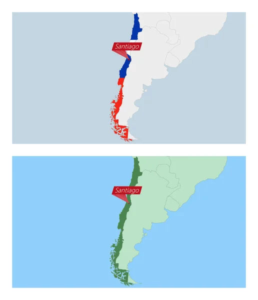 Cile Mappa Con Perno Capitale Nazionale Due Tipi Mappa Del — Vettoriale Stock