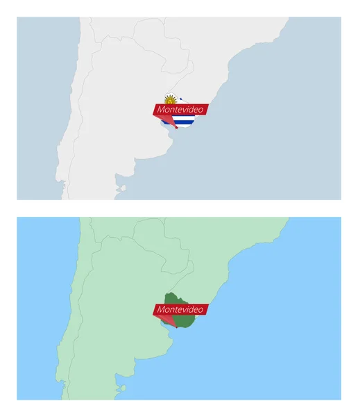 乌拉圭的地图以国家资本为指针 与邻国的乌拉圭地图有两种类型 — 图库矢量图片