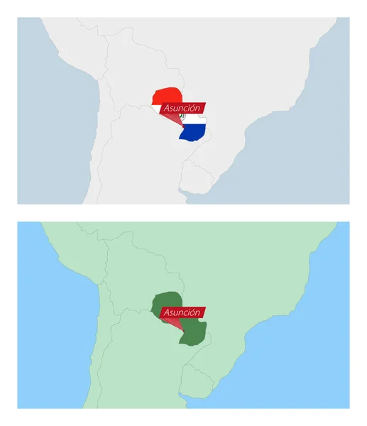 Paraguay Landkarte Mit Der Hauptstadt Des Landes Zwei Arten Von — Stockvektor