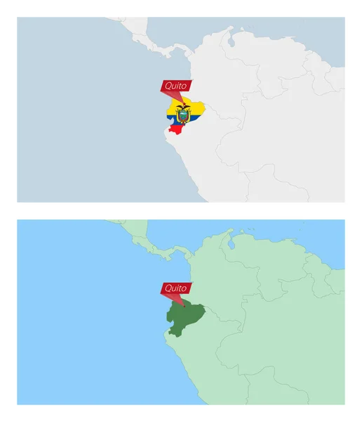 Equador Mapa Com Pino Capital País Dois Tipos Mapa Equador — Vetor de Stock