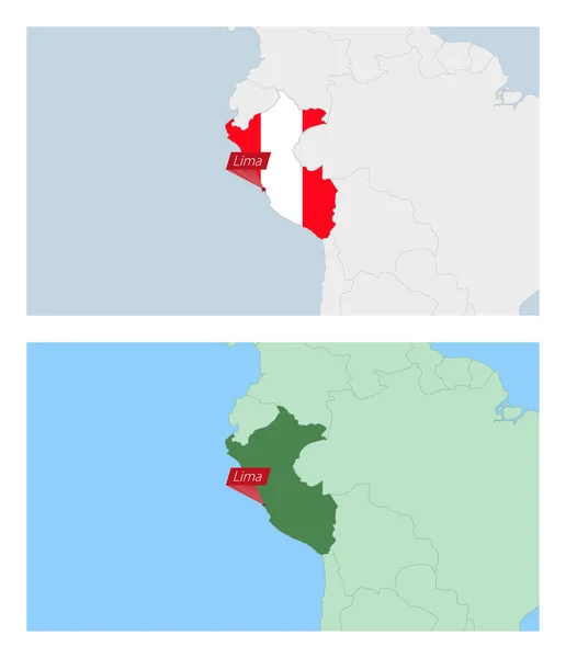 Peru Karta Med Stift Landets Huvudstad Två Typer Peru Karta — Stock vektor