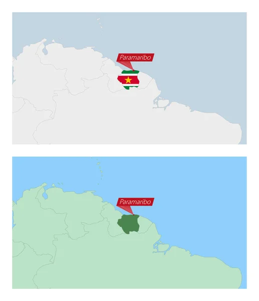 Surinam Karta Med Stift Landets Huvudstad Två Typer Surinam Karta — Stock vektor
