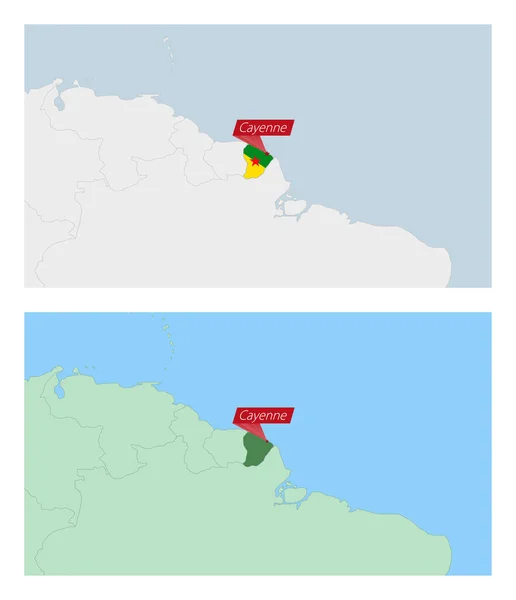 Franska Guyana Karta Med Stift Landets Huvudstad Två Typer Franska — Stock vektor