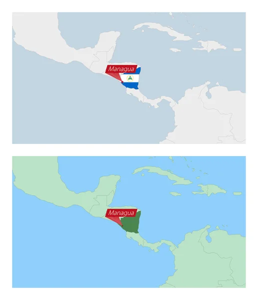 Карта Никарагуа Значком Столицы Страны Два Типа Карт Никарагуа Соседними — стоковый вектор