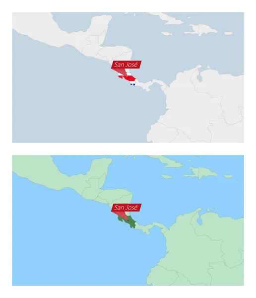 Mapa Kostaryki Pinem Stolicy Kraju Dwa Rodzaje Mapy Kostaryki Sąsiednimi — Wektor stockowy