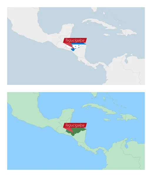 Honduras Mapa Con Pin Capital Del País Dos Tipos Mapa — Archivo Imágenes Vectoriales