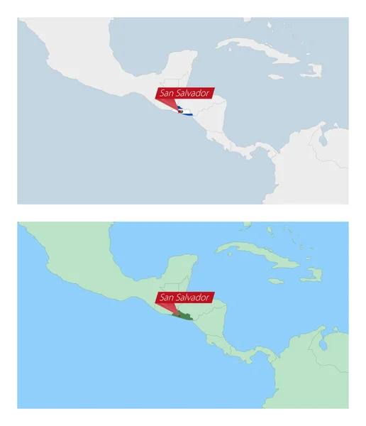 Карта Сальвадора Значком Столицы Страны Два Типа Карты Сальвадора Соседними — стоковый вектор