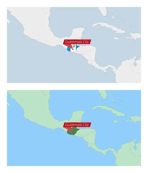 Guatemala Térkép Tűvel Ország Fővárosában Kétféle Guatemala Térkép Szomszédos Országokkal — Stock Vector