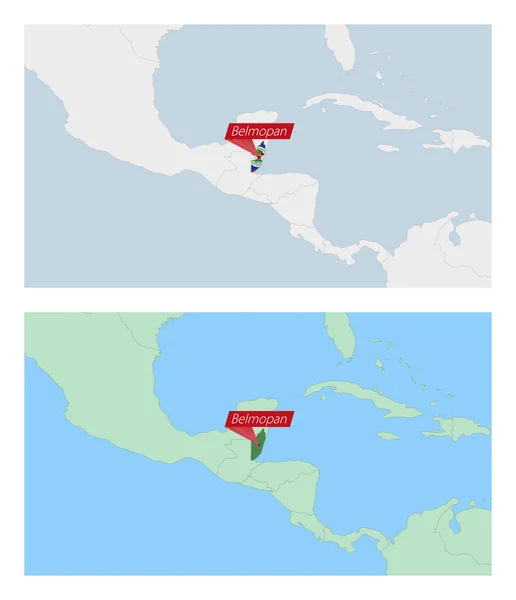 Belize Carte Avec Épingle Capitale Pays Deux Types Carte Belize — Image vectorielle