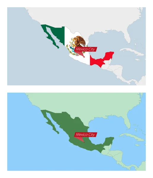 Χάρτης Του Μεξικού Καρφίτσα Της Πρωτεύουσας Της Χώρας Δύο Τύποι — Διανυσματικό Αρχείο