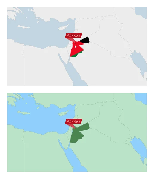 Карта Йорданії Великою Столицею Країни Два Типи Карти Йорданії Сусідніми — стоковий вектор