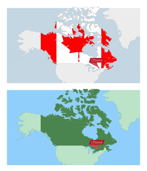 Χάρτης Του Καναδά Pin Της Πρωτεύουσας Της Χώρας Δύο Τύποι — Διανυσματικό Αρχείο