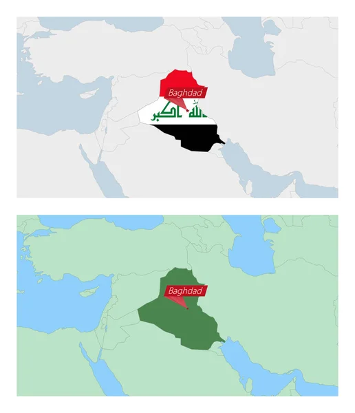 Irak Kaart Met Pin Van Land Hoofdstad Twee Soorten Kaart — Stockvector