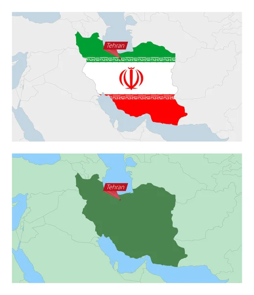 Carte Iran Avec Broche Capitale Pays Deux Types Carte Iran — Image vectorielle