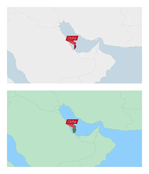 Katar Mapa Pin Stolicy Kraju Dwa Rodzaje Map Kataru Sąsiednimi — Wektor stockowy
