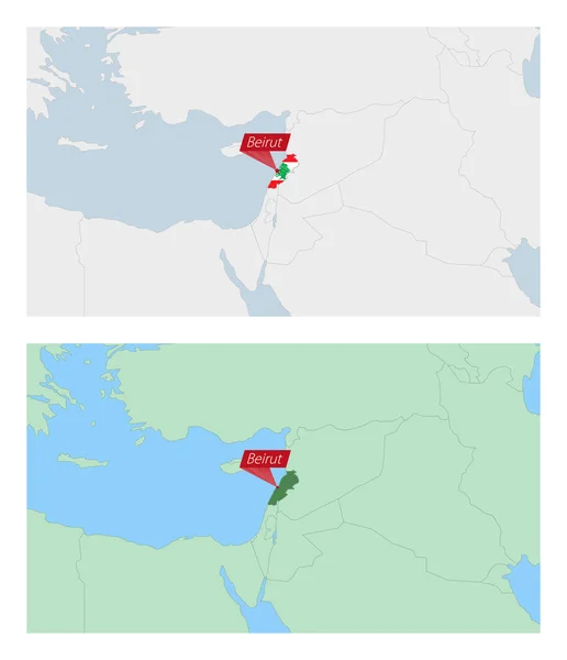 Libanonská Mapa Odznakem Hlavního Města Země Dva Typy Libanonské Mapy — Stockový vektor
