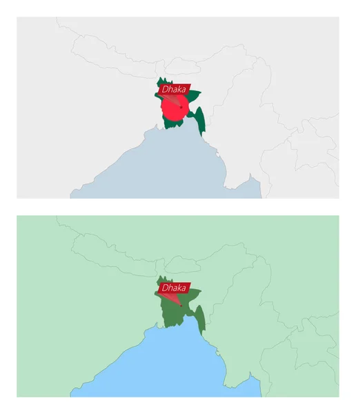 Bangladesh Kaart Met Pin Van Hoofdstad Van Het Land Twee — Stockvector