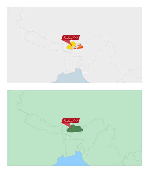 Bhutan Karta Med Stift Landets Huvudstad Två Typer Bhutan Karta — Stock vektor