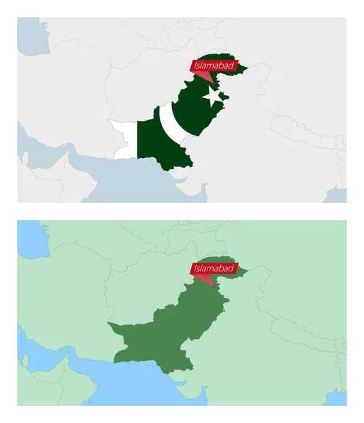 Пакистанська Карта Столицею Країни Два Види Карти Пакистану Сусідніми Країнами — стоковий вектор