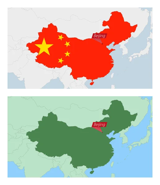 Chińska Mapa Sworzniem Stolicy Kraju Dwa Rodzaje Map Chin Sąsiednimi — Wektor stockowy