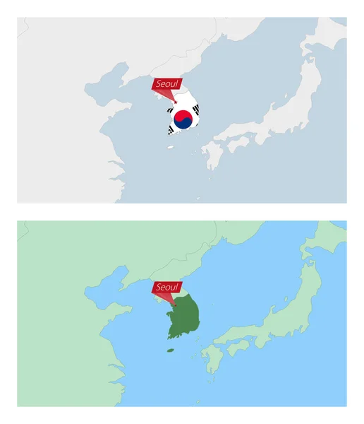 Dél Korea Térképe Ország Fővárosának Jelképével Kétféle Dél Koreai Térkép — Stock Vector