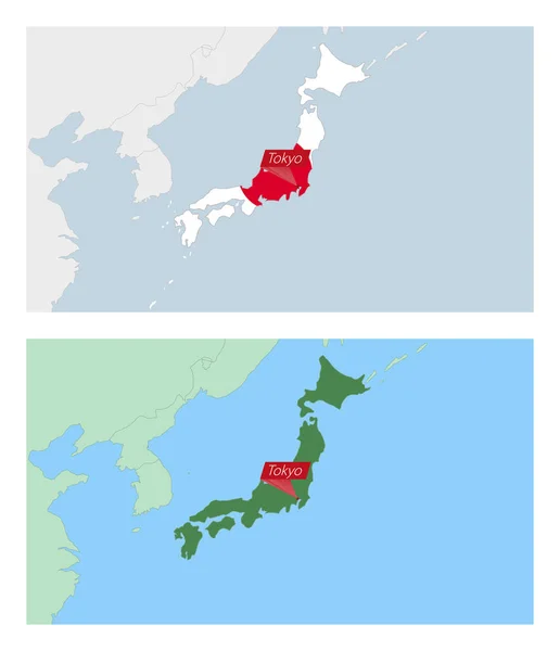 Ülke Sermayesi Broşlu Japonya Haritası Komşu Ülkelerle Iki Tip Japonya — Stok Vektör