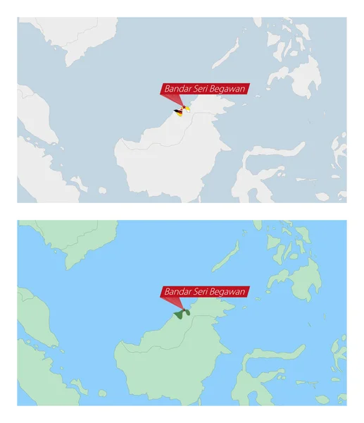 Brunei Mapa Com Pino Capital País Dois Tipos Mapa Brunei —  Vetores de Stock
