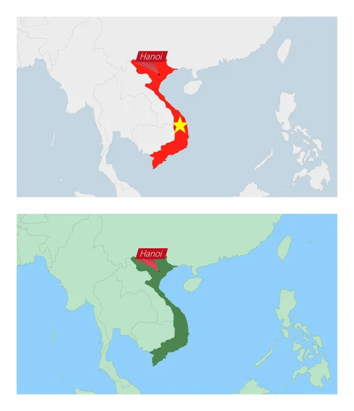 Vietnamská Mapa Odznakem Hlavního Města Dva Typy Vietnamské Mapy Sousedními — Stockový vektor
