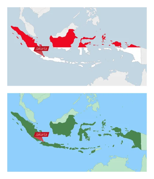 Indonesia Memetakan Dengan Pin Ibukota Negara Dua Jenis Peta Indonesia - Stok Vektor