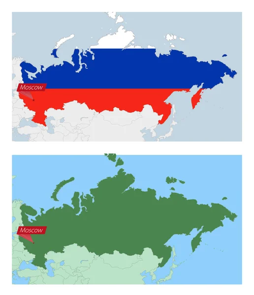 Russland Karte Mit Stecknadel Des Landes Kapital Zwei Arten Von — Stockvektor