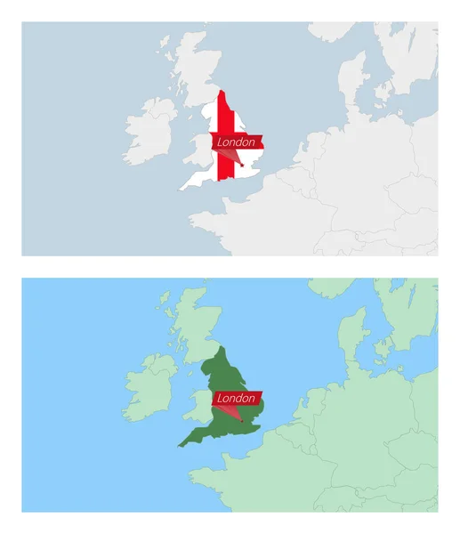 Mappa Dell Inghilterra Con Spilla Capitale Nazionale Due Tipi Mappa — Vettoriale Stock