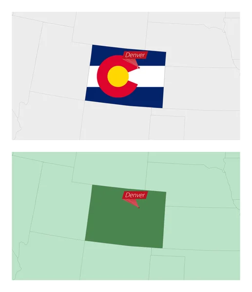 Colorado Kaart Met Pin Van Land Hoofdstad Twee Soorten Colorado — Stockvector