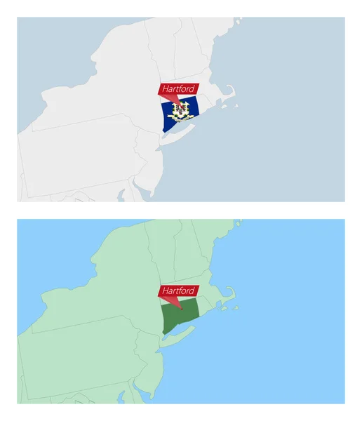 Connecticut Karte Mit Der Hauptstadt Des Landes Zwei Arten Von — Stockvektor