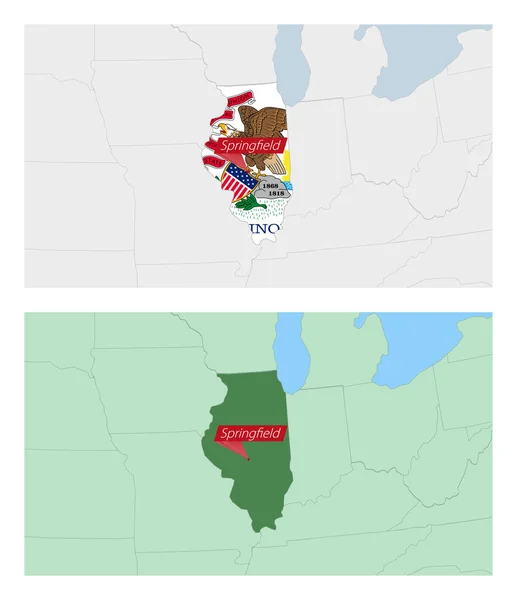 Illinois Mapa Con Pin Capital Del País Dos Tipos Mapa — Vector de stock