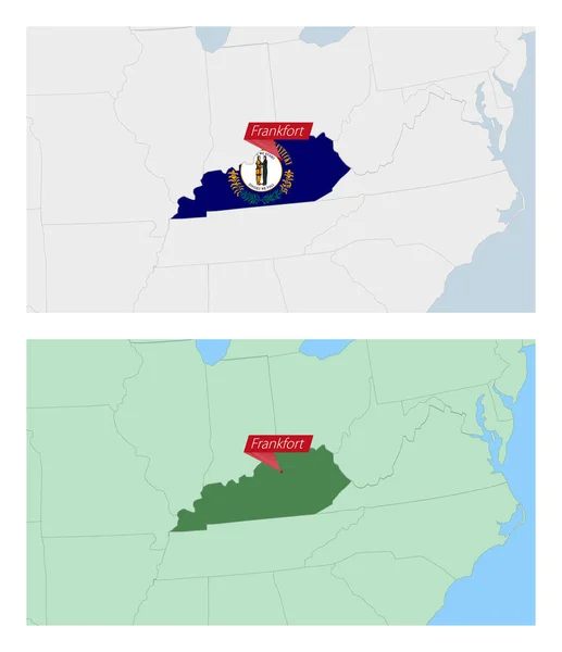 Mapa Kentucky Com Pino Capital País Dois Tipos Mapa Kentucky — Vetor de Stock