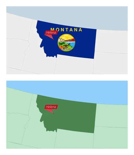 Mappa Del Montana Con Spilla Capitale Nazionale Due Tipi Mappa — Vettoriale Stock