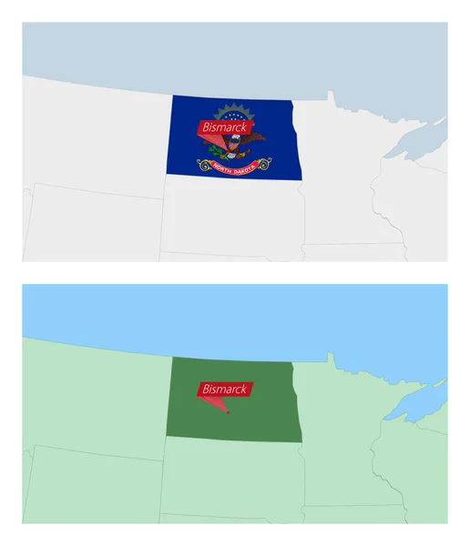 Mappa Del Dakota Del Nord Con Pin Della Capitale Nazionale — Vettoriale Stock