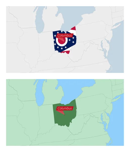 Mapa Ohio Con Pin Capital Del País Dos Tipos Mapa — Vector de stock