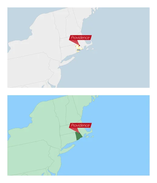 Mapa Rhode Island Sworzniem Stolicy Kraju Dwa Rodzaje Mapy Rhode — Wektor stockowy