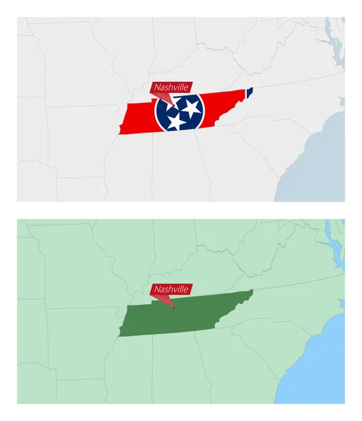 Ülke Başkenti Broşlu Tennessee Haritası Komşu Ülkelerle Iki Tür Tennessee — Stok Vektör